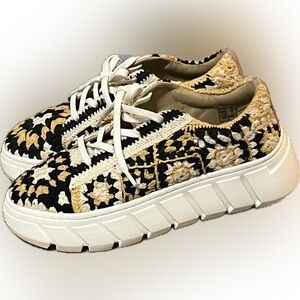 Free People Crochet Sneakers - Black, Cream, and Tan